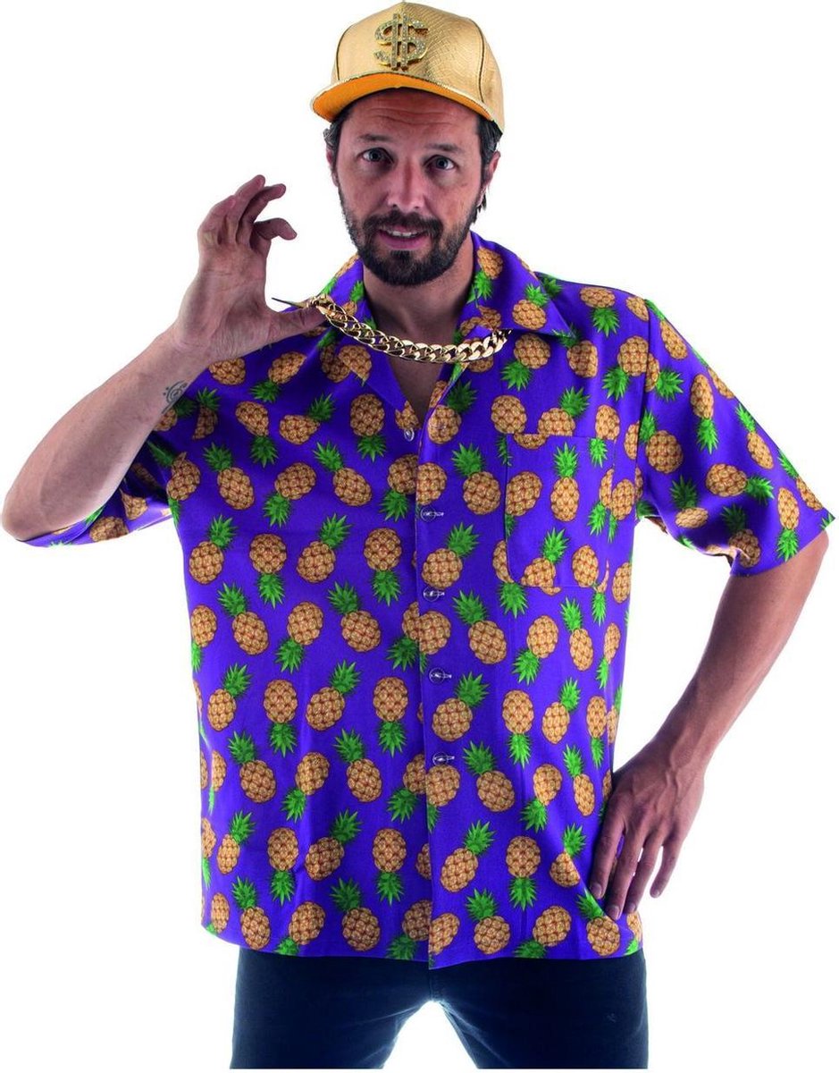 Natuur Groente & Fruit Kostuum | Blauw Alles Kananas Tropisch Fruit Shirt Man | Maat 52-54 | Carnaval kostuum | Verkleedkleding